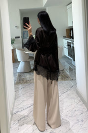 Dantelli Saten KahverengiTasarım Bluz SY-3662-Kahverengi
