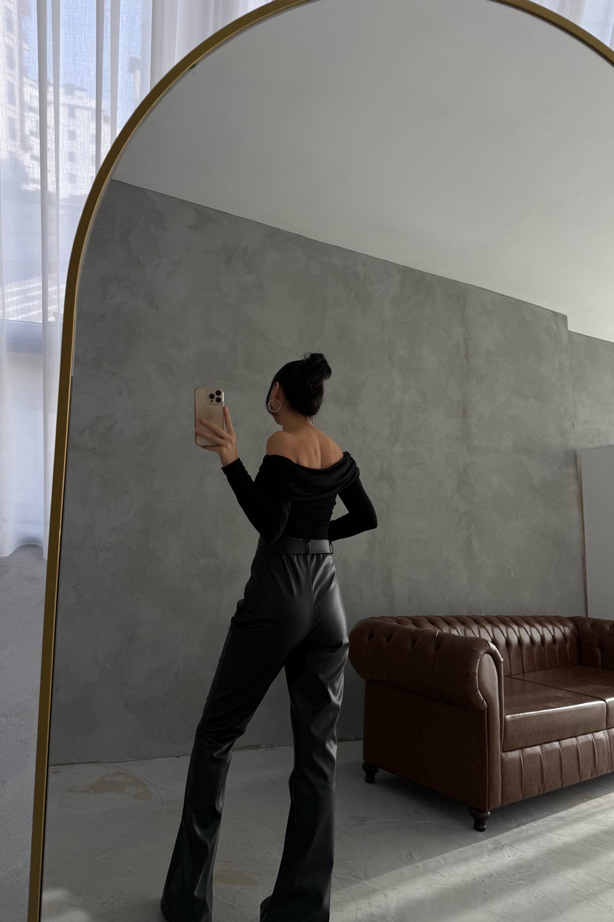 Likya İspanyol Paça Siyah Kemerli Deri Pantolon SY-3487-Siyah