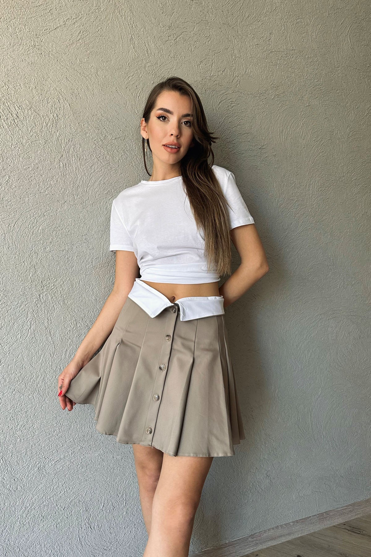 Vizon Garni Detay Mini Etek SY-0373-Vizon