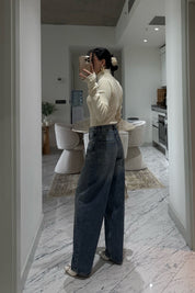 Mavi Yıkamalı Vintage Balon Jean SY-3517-Mavi