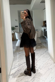 Etek Ucu Dantelli Beli Kemerli Denim Mini Etek SY-3498-Lacivert