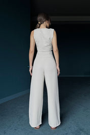 Bej Keten Yelek Pantolon Takım SY-0309-Bej