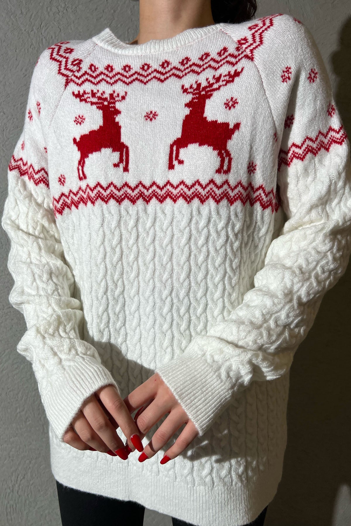 Ekru Bisiklet Yaka Örgü Triko Kazak SY-1406-Ekru