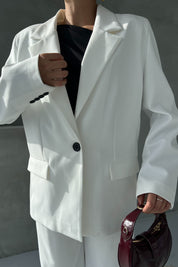 Ekru Düğme Detaylı Blazer Ceket SY-2057-Ekru