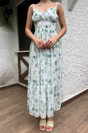 Yeşil Drape Detaylı Askılı Şifon Elbise SY-2040-Yeşil