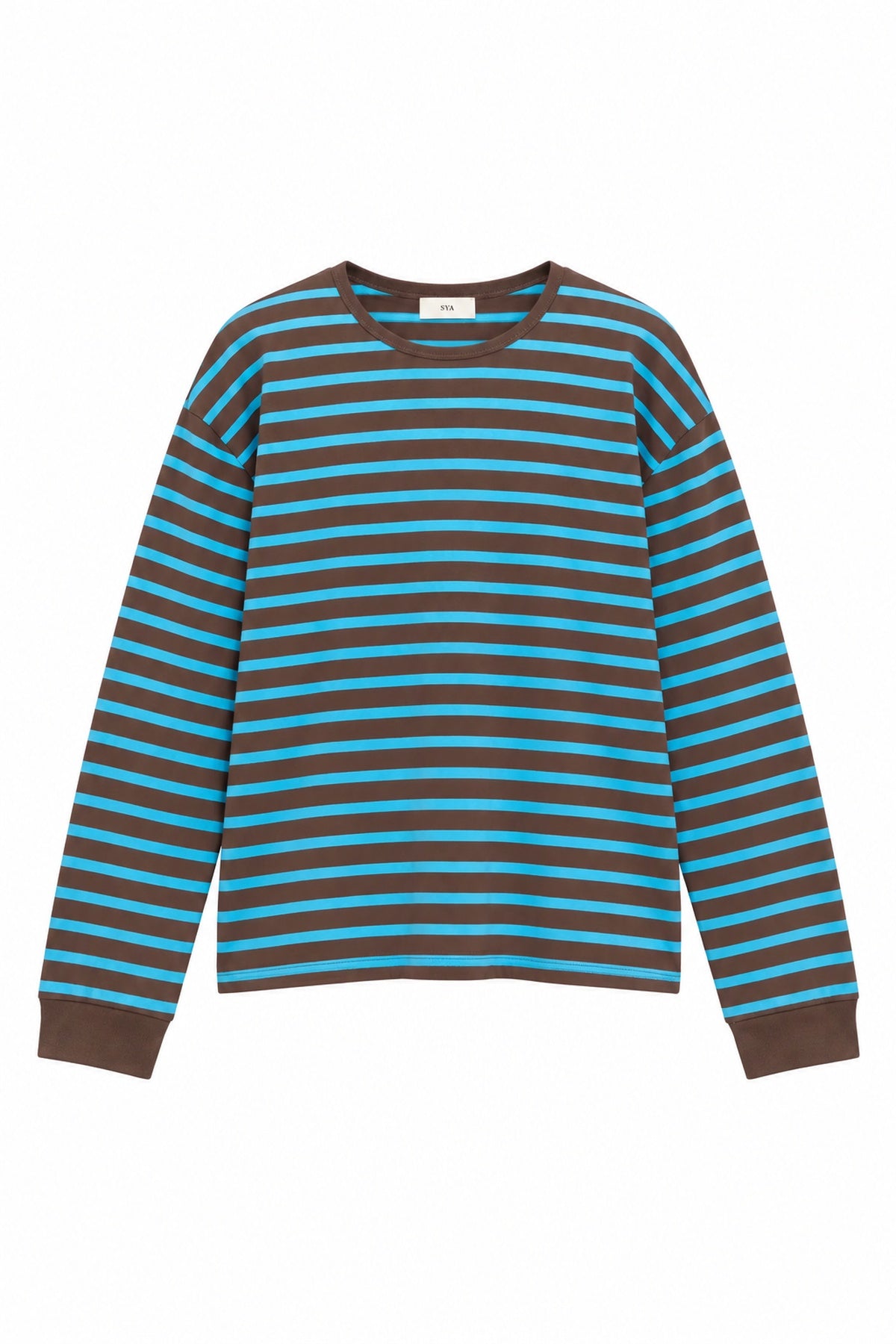 Kahve Çizgili Uzun Kollu Oversize Tişört SY-3883-Kahve