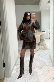 Dik Yaka Baklava Desenli Etekli Takım SY-3518-Gri