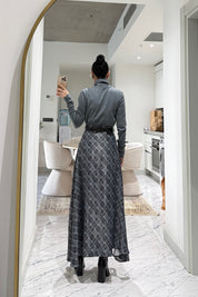 Gri Kare Detaylı Kemerli Etek SY-3573-Gri