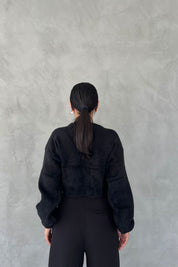 Siyah Sakal Örgü İnci Taş Detaylı Hırka SY-2451-Siyah