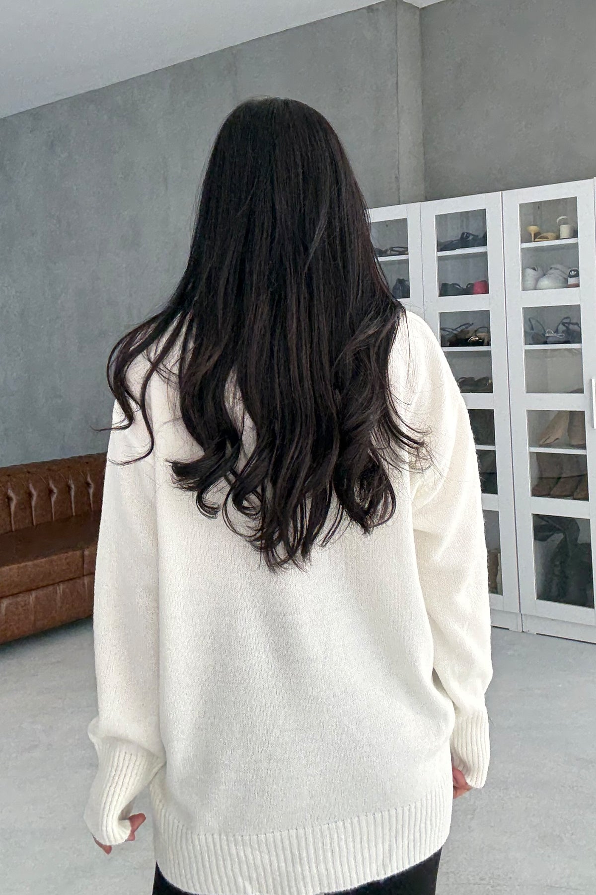 Ekru V Yaka Oversize Pinterest Triko Kazak SY-3348-Ekru