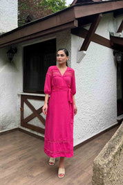 Fuşya Bağlama Detay Yırtmaçlı Elbise SY-2103-Fuşya