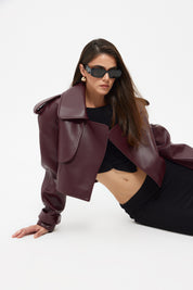 Bordo Tasarım Kısa Deri Ceket SY-2408-Bordo