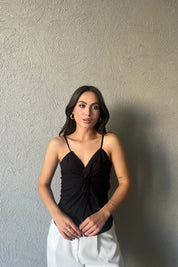 Siyah Askılı Büzgü Detaylı Bluz SY-2064-Siyah