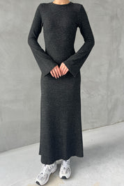 Antrasit Yumoş İspanyol Kol Uzun Elbise SY-2619-Antrasit