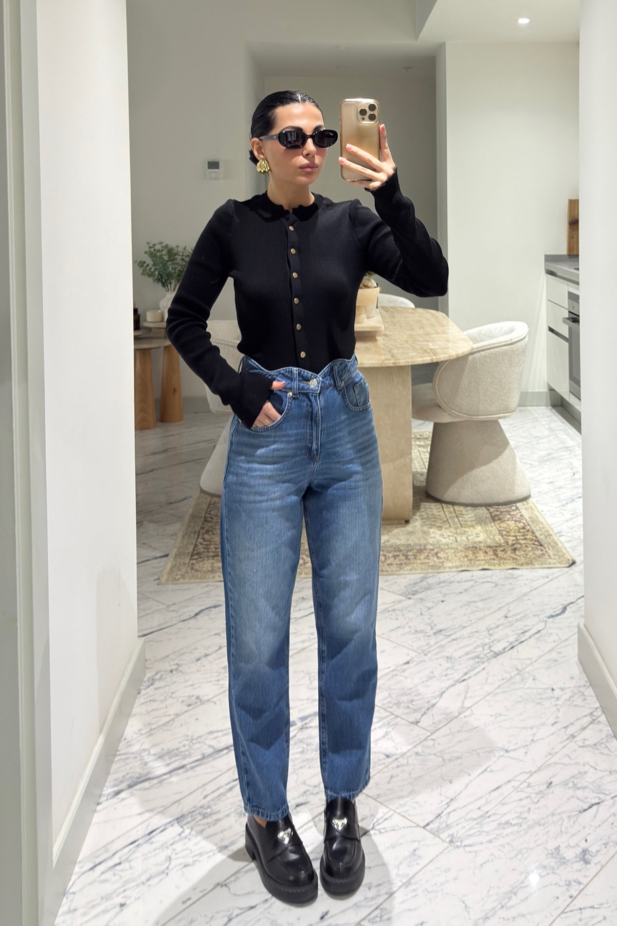 Mavi Bel Detaylı Mom Jeans SY-3529-Mavi