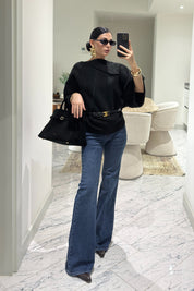 Siyah Yaka Detaylı Triko-Kazak SY-3613-Siyah