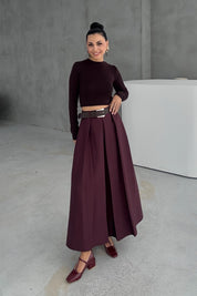 Mürdüm Kemer Detaylı Etek SY-3359-Mürdüm
