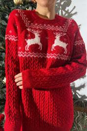 Kırmızı Bisiklet Yaka Örgü Triko Kazak SY-1406-Kırmızı