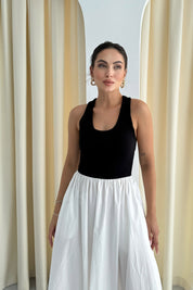 Halter Yaka Üstü Likralı Poplin Beyaz Elbise SY-3020-Beyaz