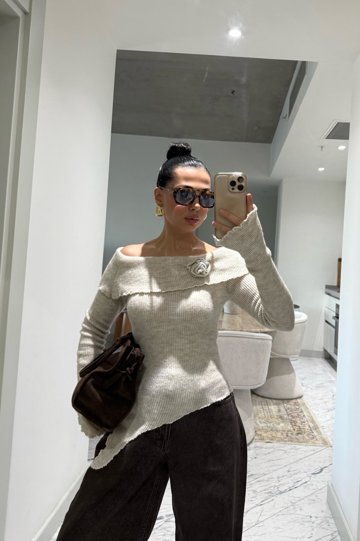 Rosa Casica Carmen Yaka Bej Triko Kazak SY-3496-Bej