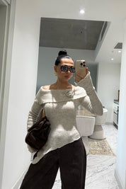 Rosa Casica Carmen Yaka Bej Triko Kazak SY-3496-Bej