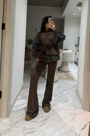 Kahve Yeşil Gömlek Detaylı Triko Pantolon Takım SY-3497-Kahverengi