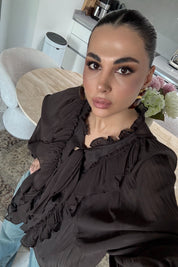 Fırfırlı Kahverengi Tül Bluz SY-3533-Kahverengi