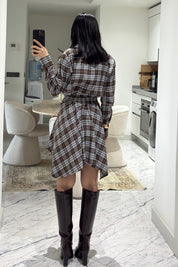 Kahve Mavi Kareli Etek Gömlek Takım SY-3609-Mavi