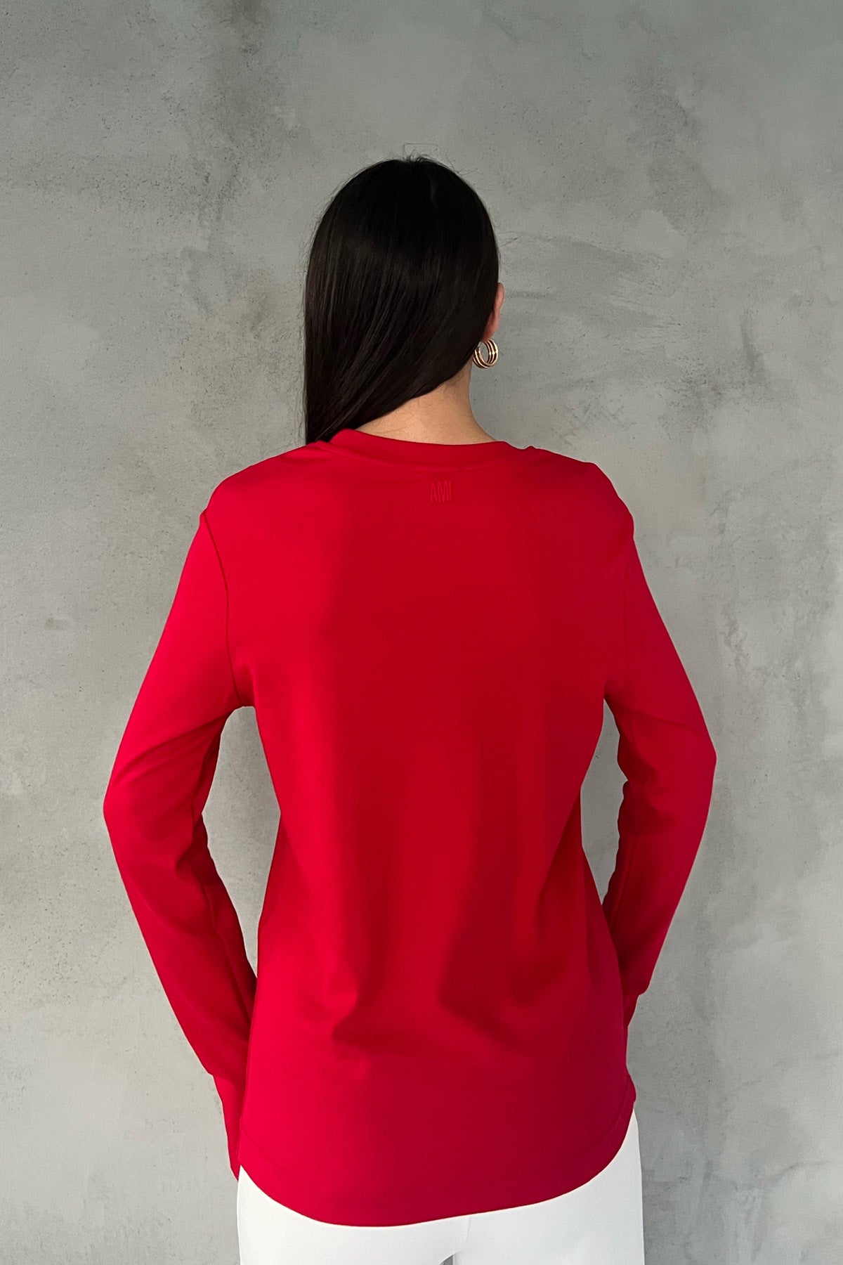 Kırmızı Marka Model Kalp Nakışlı Uzun Kollu T-shirt SY-2822-Kırmızı