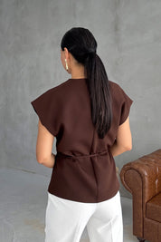 Kahve T kol Bağlamalı Yelek SY-3327-Kahve