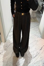 Antrasit Yüksek Bel Ekoseli Kahve Çizgili Pantolon SY-3524-Antasit