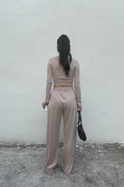 Bej Dalkıç Kumaş Basic Jogger Crop Pantolon Takım SY-1705-Bej