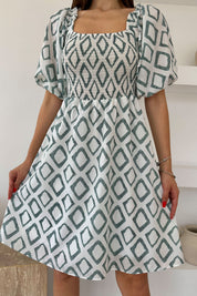 Yeşil Önü Gipeli Balon Kol Elbise SY-0471-Yeşil