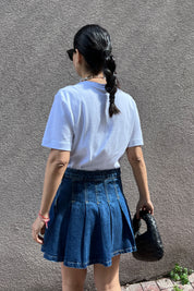 Mavi Pileli Mini Kot Etek SY-0298-Mavi