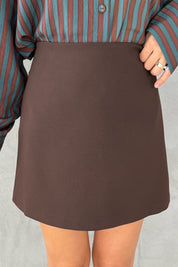 Kahve Arkadan Fermuarlı Klasik Mini Etek SY-3398-Kahve