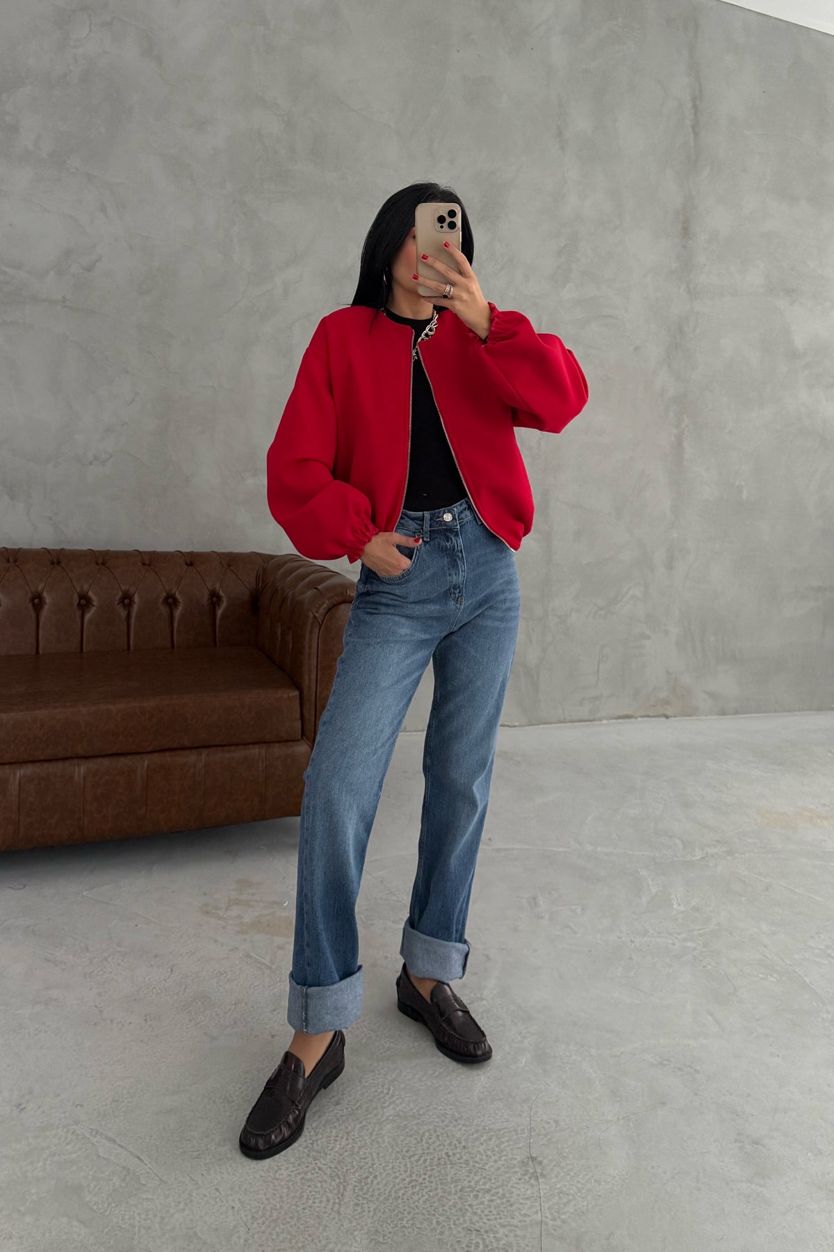 Kırmızı Kaşe Bomber Milano Ceket SY-3460-Kırmızı