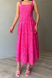 Fuşya Askı Aparat Detaylı Brode Elbise SY-2036-Fuşya