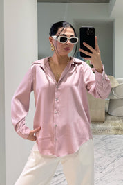 Pembe Basic Premium Saten Gömlek SY-3684-Pembe