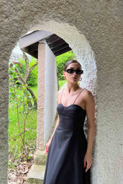 Siyah Askısı Bağlama Detaylı Uzun Elbise SY-2082-Siyah