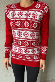 Kırmızı Beyaz Bisiklet Yaka Temalı Kazak SY-1387-Kırmızı