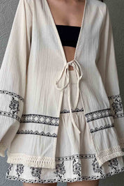 Bej Nakış Detaylı Kısa Etek SY-1994-Bej