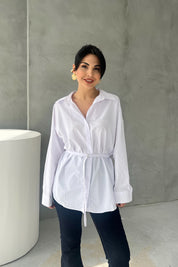 Beyaz Kemer Detaylı Gömlek SY-3016-Beyaz