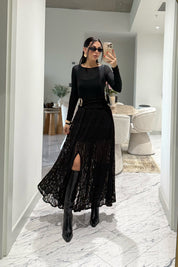 Gold Toka Detaylı Siyah Dantel Etek SY-3546-Siyah