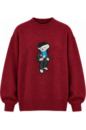 Bordo Teddy Bear Nakışlı Triko Kazak SY-2839-Bordo
