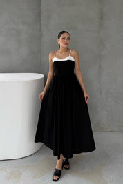 Önü Garnili Siyah Büzgülü Elbise SY-3039-Siyah