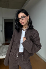 Kahve Cepli Denim Ceket SY-3501-Kahverengi