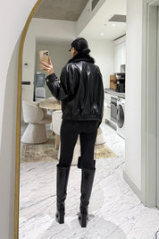 Suni deri kürk yakalı ceket SY-3568