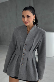 Gri Belden Oturmalı Kaşe Özel Üretim Ceket SY-3416-Gri