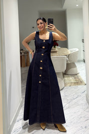 Düğme Detaylı Denim Elbise SY-3621-Lacivert