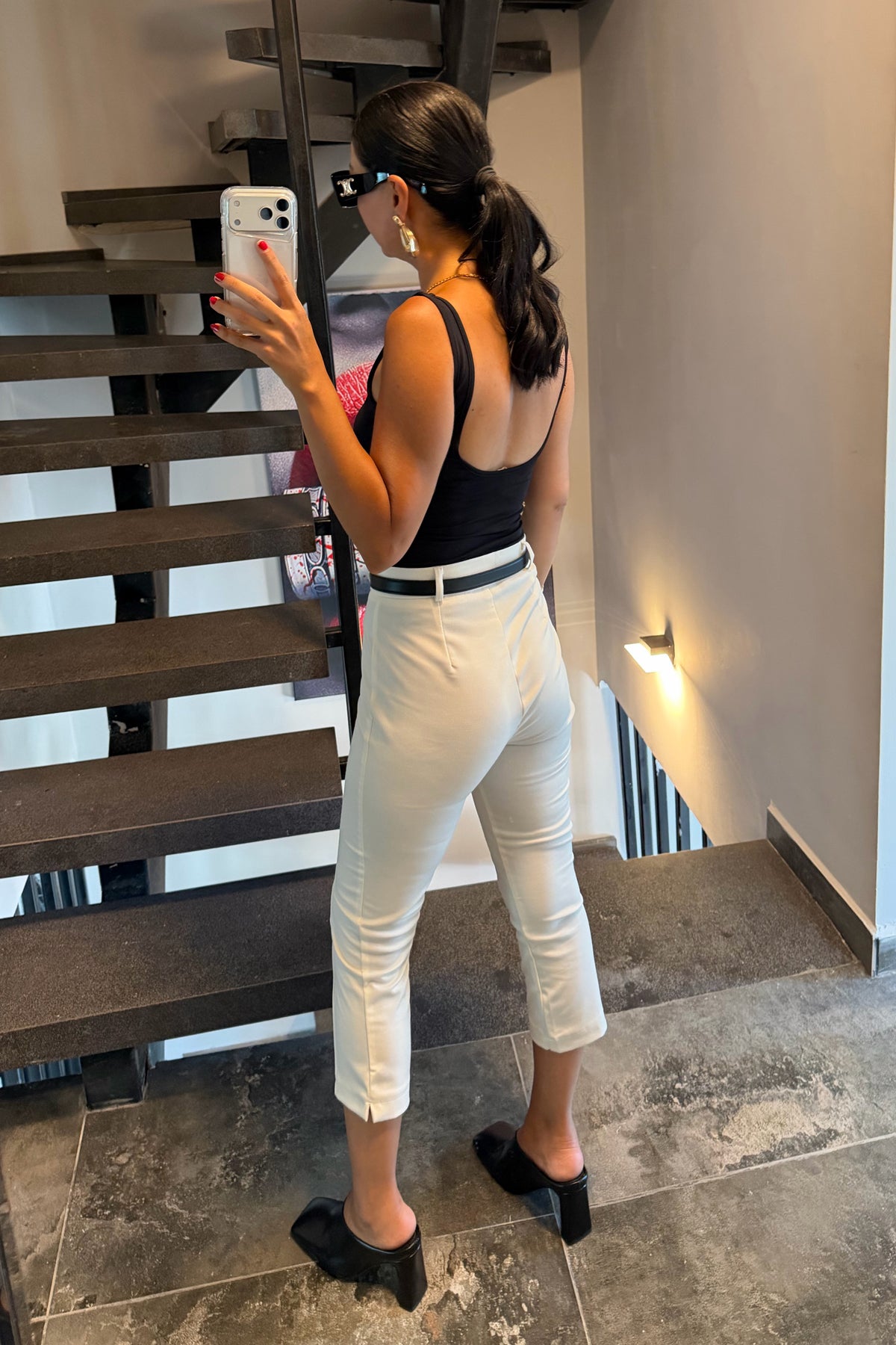 Beyaz Çımalı Kapri Pantolon SY-3654-Beyaz
